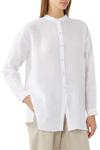 Mandarin Collar Linen & Cotton Blend Shirt